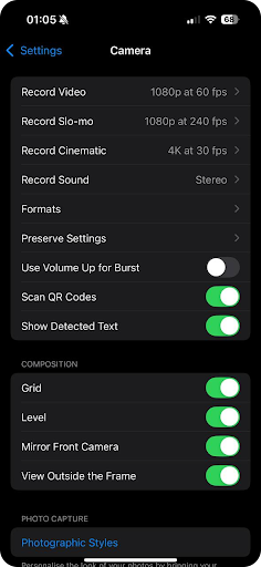 Better Travel Photos iPhone - Camera Settings Grid